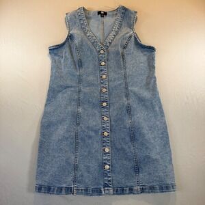Denim Button-Front Mini Dress - Blue